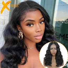 Hair Wigs X tress Synthetic Lace Front for Black Women Loose Wave Middle Part Transparent Swiss Soft Natural Brown Wavy Wig 231121