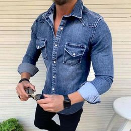 Men's Dress Shirts Male Shirt Holiday Jeans Long Sleeve Mens Pajamas Daily Party Slim Fit Smooth Soft Tops Button Down