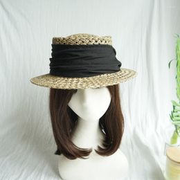 Wide Brim Hats Fashion French Retro Flat Top Ribbon Women Summer Elegant Girl Sunshade Holiday Beach Cap Sun Protection Straw Hat