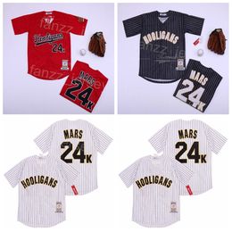 Baseball Moive Hooligans 24K Bruno Mars Jersey Men Pinstripe Black Red White Embroidery And Sewing Cool Base Cooperstown Pure Cotton Breathable Retro College