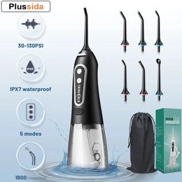 Other Oral Hygiene Oral Irrigator USB Rechargeable Water Flosser Portable Dental Water Jet 300ML Water Tank Waterproof Teeth Cleaner For Oral Care 231120