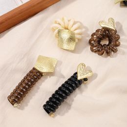 Hair Accessories 1Pc Metal Design Telephone Hairband Ponytail Elastic Rope Fixed Rubber Headband Phone Cord Girls Women