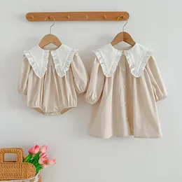 Girl Dresses Fashion Baby Girls Clothes Autumn Toddler Rompers Princess Dress Long Sleeves Bodysuit Sister Clothing Korean