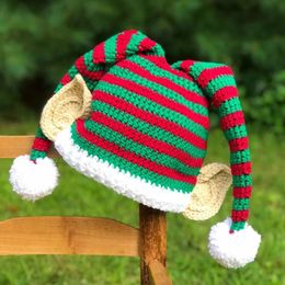 CAPS HATS BEQEUEWLL SANTA HATS FÖR VÄLVER OCH KIDS JUL CAP Red Green Stripe Elves Ears Knit Hat Santa Hats Party Caps Party Elf Hat 231120