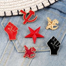 Pins Brooches Defend The Revolution!Retro Brooches Soviet Red Army Fist of Solidarity Enamel Pins Star Sickle Hammer Badge Hat Uniform Jewellery Z0421