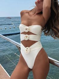 Women's Swimwear Sexy Women One Piece Swimsuit 2023 Female High Waist Swimming Suit Bandeau Monokini Hollow Out Beachwear Bathing