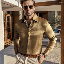 Men's Casual Shirts Gold Luxury Velvet Elegant Dress Mens Black Wedding Party Wear Gentleman Velour Clothing Slim Fit Social Club Outfits