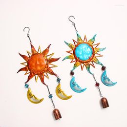 Decorative Figurines Sun Moon Vintage Wind Chimes Pendant Metal Artefact Glass Painting Bell Yard Decoration Room Nursery Wall Decor