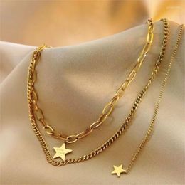 Chains ANENJERY L316 Stainless Steel Cross Star Tassel Pendant Necklace For Women Niche Vintage Clavicle Chain Accessories Gift