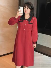 Plus Size Dresses JICUSYAN For Women 2023 Contrast Polo Neck Knitted Winter Spring Fashion Design Runway High Street Fat