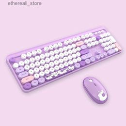 Keyboards 2023 New Cute Mute Wireless Keyboard Mouse Set Full Size Pink Apricot Blue Green Purple For Ipad Tablet PC Laptop Computer Q231121