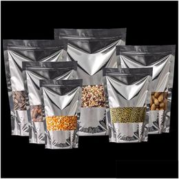 Packing Bags Resealable Glossy Sier Aluminium Foil Window Self Seal Bag Stand Up Visiable Snack Biscuits Heat Sealing Pouches Lx4235 Dhygs