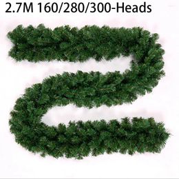 Decorative Flowers 2.7M Artificial Green Christmas Garland Wreath Xmas Pine Tree Rattan Decor Banner Hanging Plants Ornament Household