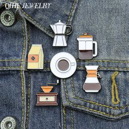 Pins Brooches Coffee Shop Tools Enamel Pin Brooch Badge Metal Bean Bottle Cup Grinder Jewelry Friends Lapel Clothes Hat Bag Gift Wholsale Z0421