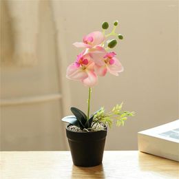 Decorative Flowers Creative Artificial Plant UV-resistant 3 Heads Simulation Bonsai Romantic Potted Faux Silk Orchid Flower For Wedding