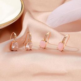 Stud Earrings VENTFILLE 925 Sterling Silver Geometric Oval Moonstone Pink Female Rose Gold Crystal Fashion Simple Jewellery