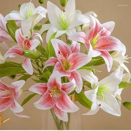 Decorative Flowers 5pcs/lot 57cm Lily Artificial Flower Single Two-head Latex Fake Real Touch Plant Home Decoration Wedding Party Supplies