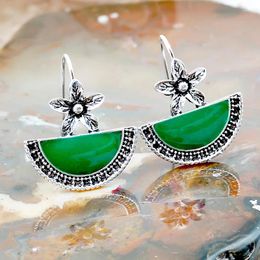 Dangle Earrings Fashion Tassel Green Colour Semicircle Sliver Flower For Women Female Party Jewellery Pendant