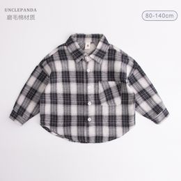 Toddler Boys Plaid Shirts Child Kids Boys Long Sleeve Buttons Pocket Tops Shirt Casual Turn Down Collar Blouse 1-7Years