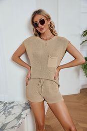 Spring Summer Women's Two Piece Pants Sets Loose Casual Set Plus Size Pocket Solid Women Knit