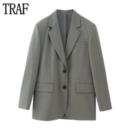 Women's Suits Blazers TRAF Oversize Blazer Woman Office Long Blazer Women Autumn Classic Blazers for Women Coats Long Sleeve Basic Women's Blazer 231121