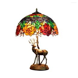 Table Lamps Living Room Lamp 16 " Tiffany Stained Glass American Elk Creative Rose Bar Bedroom