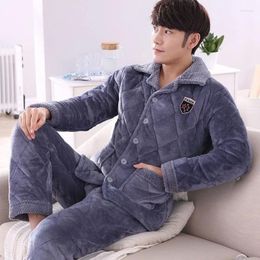 Men's Sleepwear Men Winter Home Clothes Triple Thick Sleep Suit Coral Fleece Cotton Pajamas Flannel Fashion Hosehold Apparel Warm Homewear