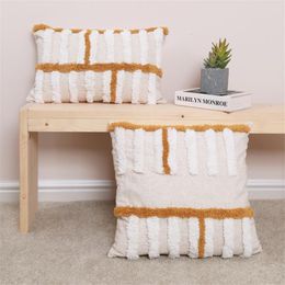 Pillow /Decorative Beige Yellow Tufted Cover Home Decor Stripe Embroidery 45x45/30x50cm Geometric Sofa PillowCase Sham