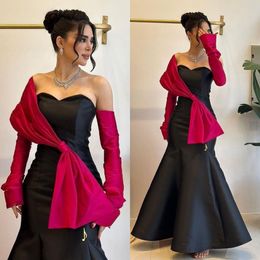 Black And Fuchsia Mermaid Prom Dresses Remove Sleeve Single Shoulder Formal Evening Gown Floor Length Bow Tie Birthday Party Gowns