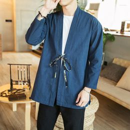 Men's Jackets #4203 Spring Summer Cotton Linen Jacket Men Long Sleeve Black Blue Kimono Male Plus Size 5XL Loose Vintage Chinese Style