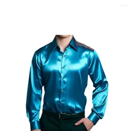 Men's Casual Shirts Men Shirt Long Sleeve Winter Spring Collar Office For Clothing Tops Party Nightclub Silver Gold Blue Colour