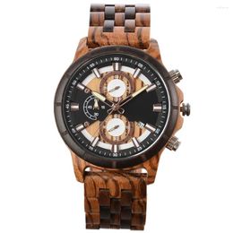 Wristwatches Sports Casual Watches For Men With Luminous Function Stylish Wood Box Package