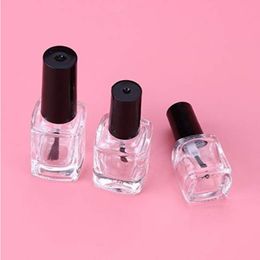 Glass Empty Polish Bottles 5ml 10ml 15ml Empty Nail Polish Bottles with brushes and black caps Square Shaped Pjpus