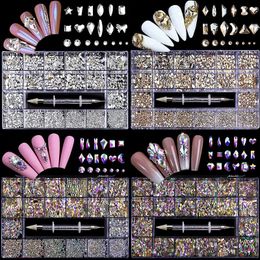 Nail Art Decorations 2800pcs Luxury Shiny Diamond Nail Art Rhinestones Crystal Decorations Set AB Glass 1pcs Pick Up Pen In Grids Box 21 Shape 231121