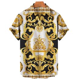 Men's Casual Shirts Luxury for Men Baroque Style 3D Hawaiian Summer Oversized Tops Buton Short Sleeve Loose Male Clothing EU Size 230421