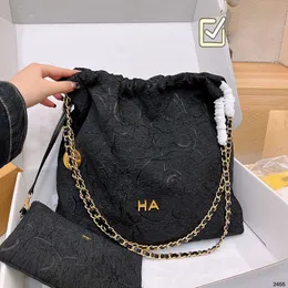 29/35cm Ladies Designer 22 Garbage Bag Camellia Pattern Cotton Fabric with Little Purse Gold Coin Charm Letters Metal Hardware Chain Cross Body Shoulder Handbag