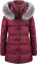 Winter Jacket Women's Down Coat Snow Solid Colour Warm Long Fur Scarf Coat Removable Faux Fur Trim 2BRFC