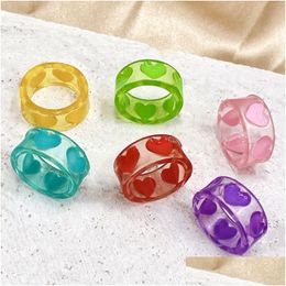 Cluster Rings Bk Lots 30Pcs Colours Loving Heart Resin Acrylic Women Cute Sweet Girls Charm Fashion Friend Gift Jewelry Acce Dhgarden Dhgra