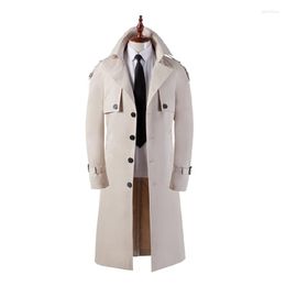 Men's Trench Coats Spring Autumn Mens Coat Fashion Windbreaker Extra-Long Knee-Length Slim Business Casual Korean Handsome White 6XL