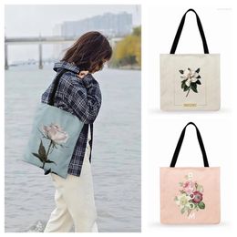 Evening Bags Ladies Shoulder Bag Magnolia Rose Painting Art Print Tote For Women Casual Foldable Shopping Outdoor Beach