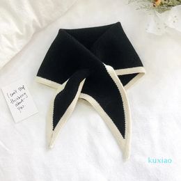 Scarves Korean Female Solid Color Triangular Scarve Winter Woolen Knit Elastic Bow Cross Warm Scarfsoft False Collar Neck Guard