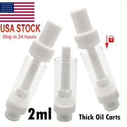 USA STOCK Vape Cartridges 2ml Atomizers E-cigarette Carts Thick Oil Empty Flat Snap in Tip Ceramic Coil Vaporizer White Black Atomizer Round Mouthpiece Press in Carts