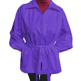 Women's Trench Coats Wet Look PVC Windbreaker Front Zip-up Womens Turn-down Collar Long Sleeve With Belt Coat Sexy Club High Street 7XL