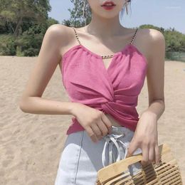 Women's Tanks 2023 Summer Chic Sexy Short Section Navel Sleeveless Chain Sling Kink Vest Top Women Clothes