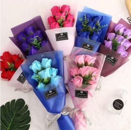 Creative 7 Small Bouquets of Rose Flower Simulation Soap Flower for Wedding Valentines Day Mothers Day Teachers Day Gifts I0420