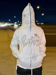 Men's Hoodies Sweatshirts BIG PROMOTION Halloween New European and American Autumn and Winter Men's Y2K Trendy Rhinestone Loose Hooded Cardigan Sweater T231121