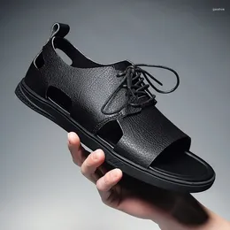 Sandals Summer Leather Men Ankle Strap Slippers Beach Fashion Male Shoes Casual Platform Walking Luxury Outdoor Sport Flat