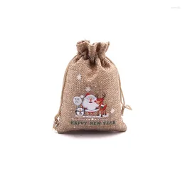 Jewelry Pouches 2023 Christmas Gift Packaging Bag Candy Cookie Busicuit Pouch Jute Drawstring Burlap For Festival Eco-friendly Multiple Size