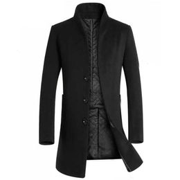 Mens Wool Blends Winter Jacket Men Stand Collar Overcoat Singlebreasted Long Trench Coat Cardigan abrigo hombre 231120