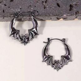 Hoop Earrings Punk Vintage Bat Pendant For Women Gothic Exaggerated Hook Earring Halloween Ghost Festival Accessories Party Jewellery